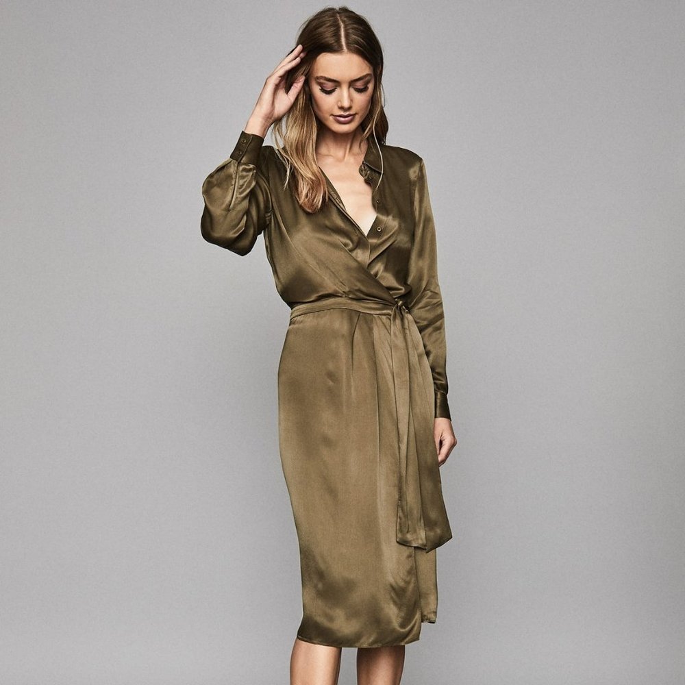 REISS NEW Satin Long Sleeve Katie Shirt Dress